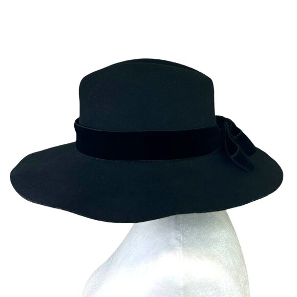 Sensi Studio - Women’s Felted Wool Fedora Hat, Velvet Band, Bow - Black, Large - Picture 5 of 16